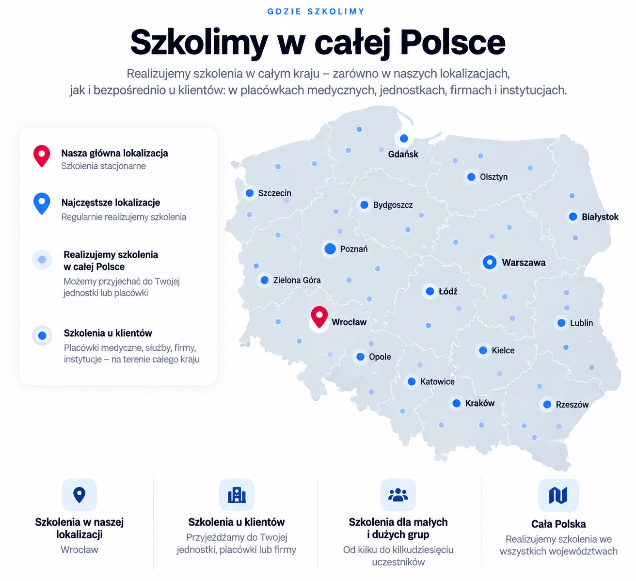 Mapa miejsc szkoleń RESUSMED w Polsce